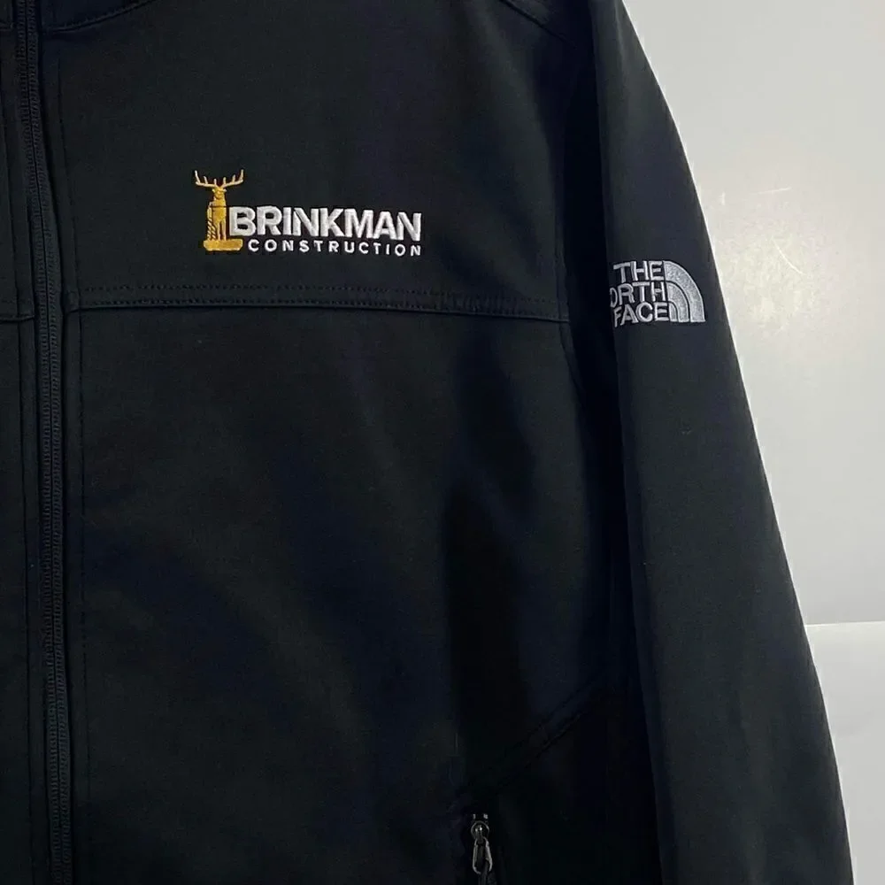 The North Face men's large windwall Soft-shell  Jacket Black Full Zip logo EUC